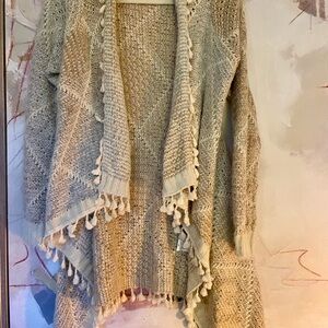 Vici Cream and beige Women's Cardigan with fringe Tassels
